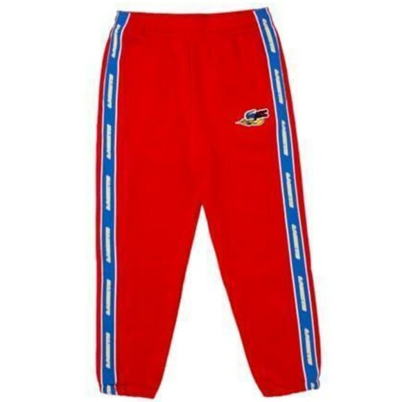 NWT Large LACOSTE Branded Band Sweatpants Red Relaxed Fit 100% Cotton Logo Pants - Picture 2 of 2